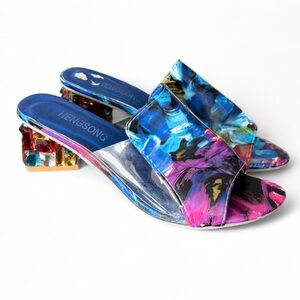 Women's Multicolor jeweled chunky heeled sandals